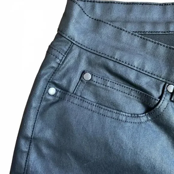 Eileen Fisher Black Wax Coated Skinny Pants Size 6 Mid Rise AS-IS - Picture 3 of 9